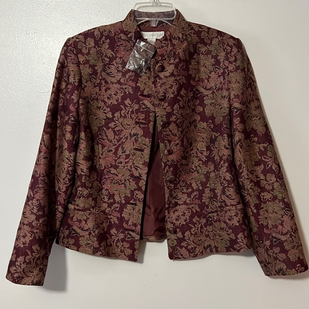 Vintage Petite Sophisticate Floral Tapestry Jacket Blazer Maroon Size 12 - Picture 1 of 6